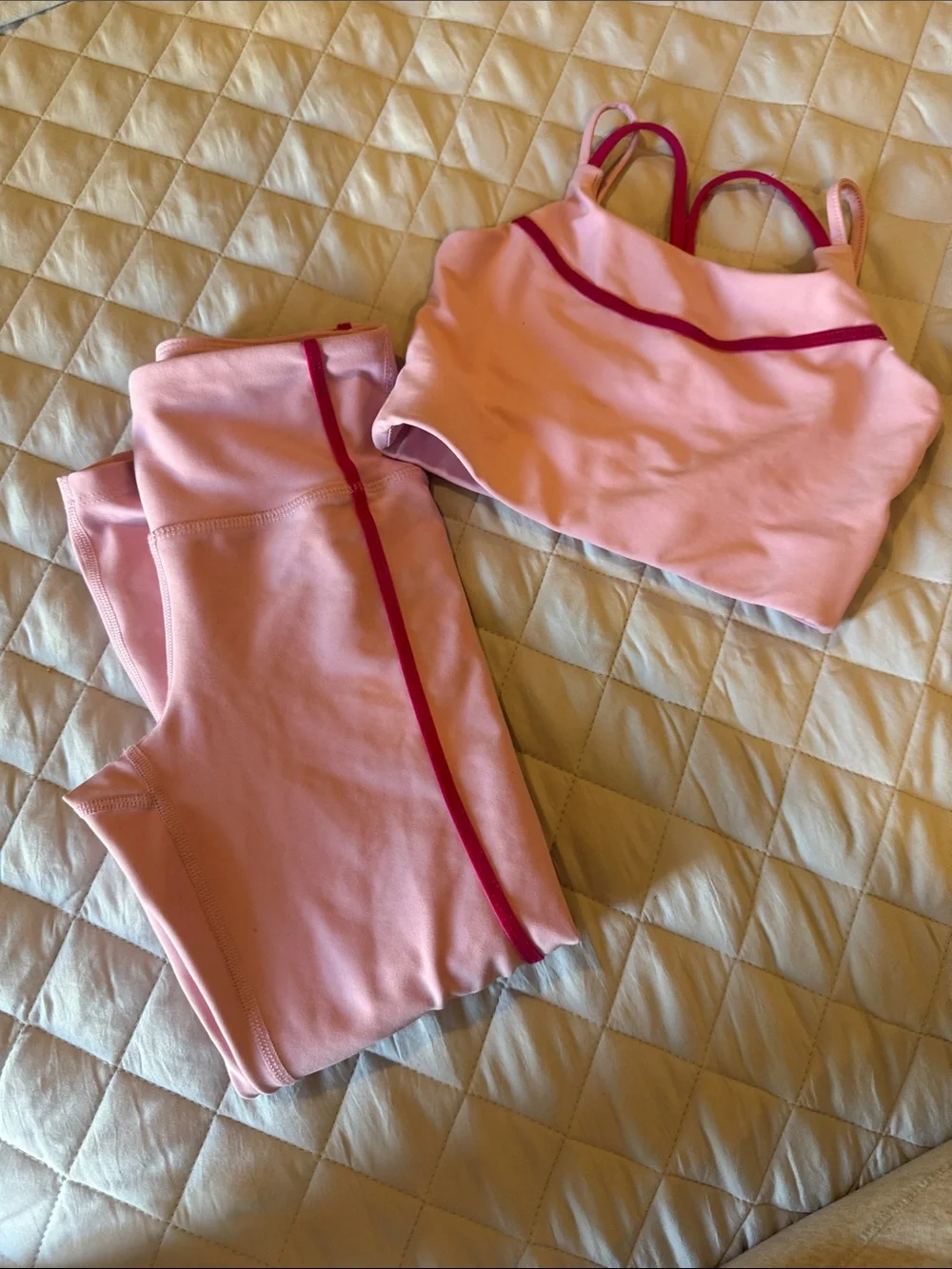 Old Navy Pink Leggings and Crop Top Set with Fuchsia Trim